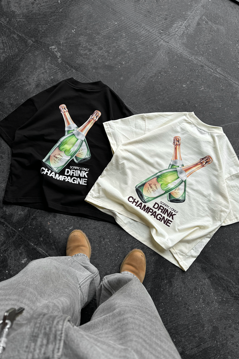 Drink Champagne Tee Beige