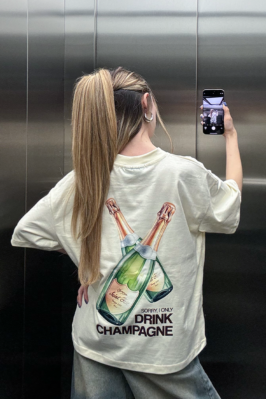 Drink Champagne Tee Beige