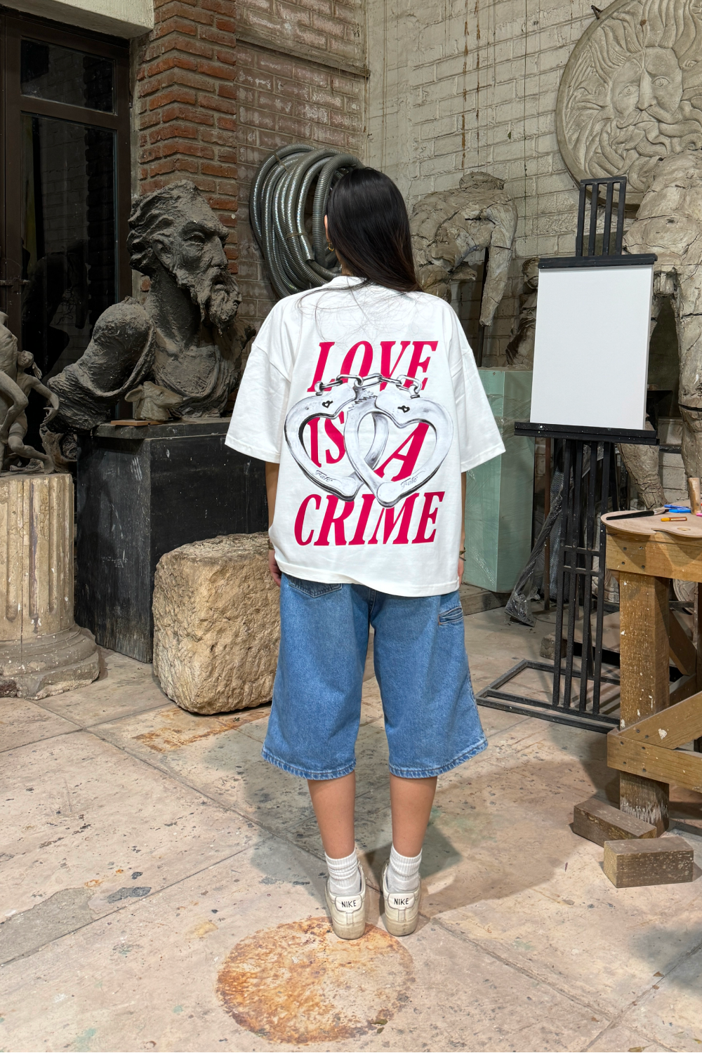 Love is a Crime Tee Beige